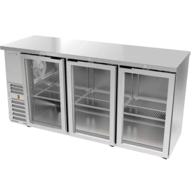 REFRIGERADOR ASBER ABBC-24-72-G HC / SG-HC | Refrigerador Contra Barra | 3 Puertas Cristal | Control Temperatura | Vinil y Acero | Horizontal | Bares Hoteles Restaurantes