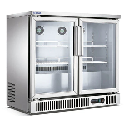 MIGSA SG250 | Refrigerador | Industrial Cocina Carnicería Abarrotes | Refrigerador Back Bar Bajo Barra | 2 Puertas Cristal | 250 Litros | Acero Inoxidable | Cremería Comercios Insumos Hotel Panadería Refresquero Latas Bar Tiendas Bistró Restaurante Lácteos Industrial Cocina Carnicería Abarrotes