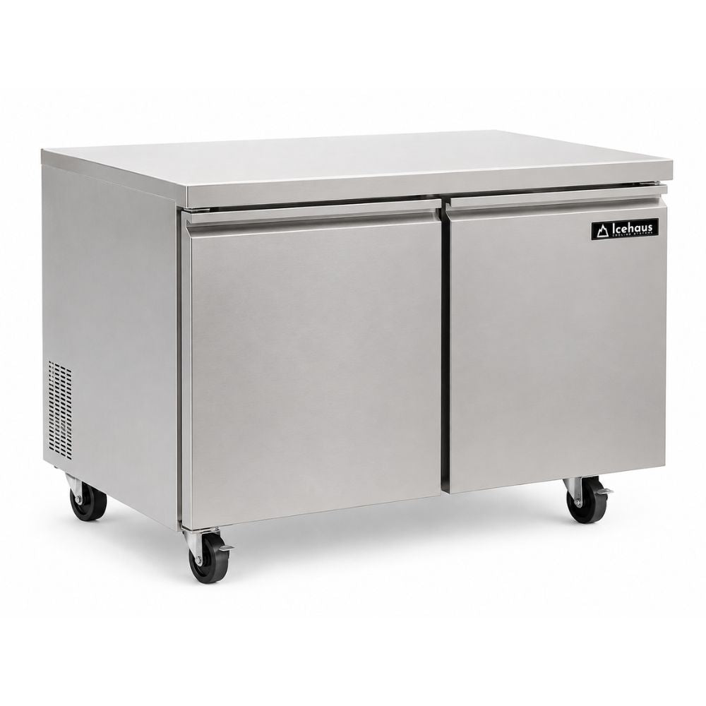 Icehaus RBB-2P-SS-01 Bajo Barra Refrigerador 2 Puerta Solida 11 Pies-388 Litros | Mesa de Trabajo Refrigerada Refrigerador Bajo Mostrador Bajo Barra Conservador Cocina Fría Acero Inoxidable Restaurante Cafetería Cocina Industrial Bar Cremería Hotel