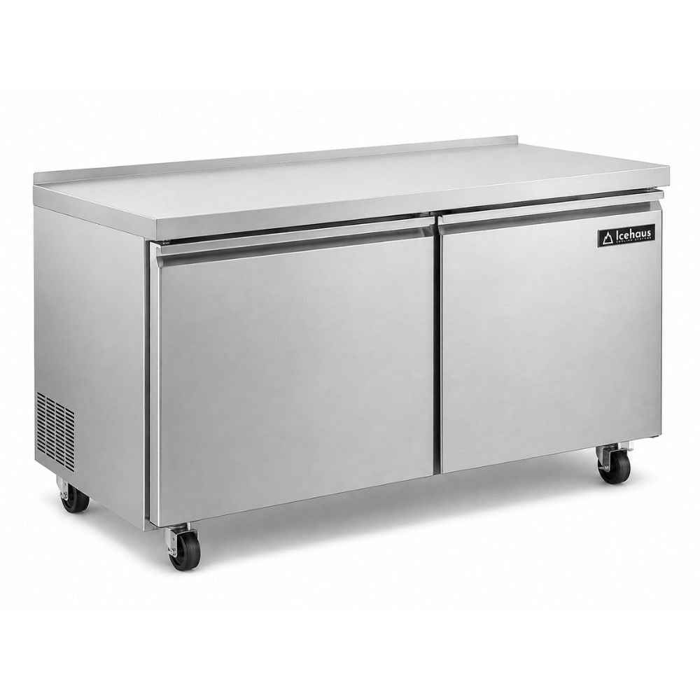 Icehaus RBB-2P-SS-02 Bajo Barra Refrigerador 2 Puerta Solida 16 Pies-428 Litros | Mesa de Trabajo Refrigerada Refrigerador Bajo Mostrador Bajo Barra Conservador Cocina Fría Acero Inoxidable Restaurante Cafetería Cocina Industrial Bar Cremería Hotel