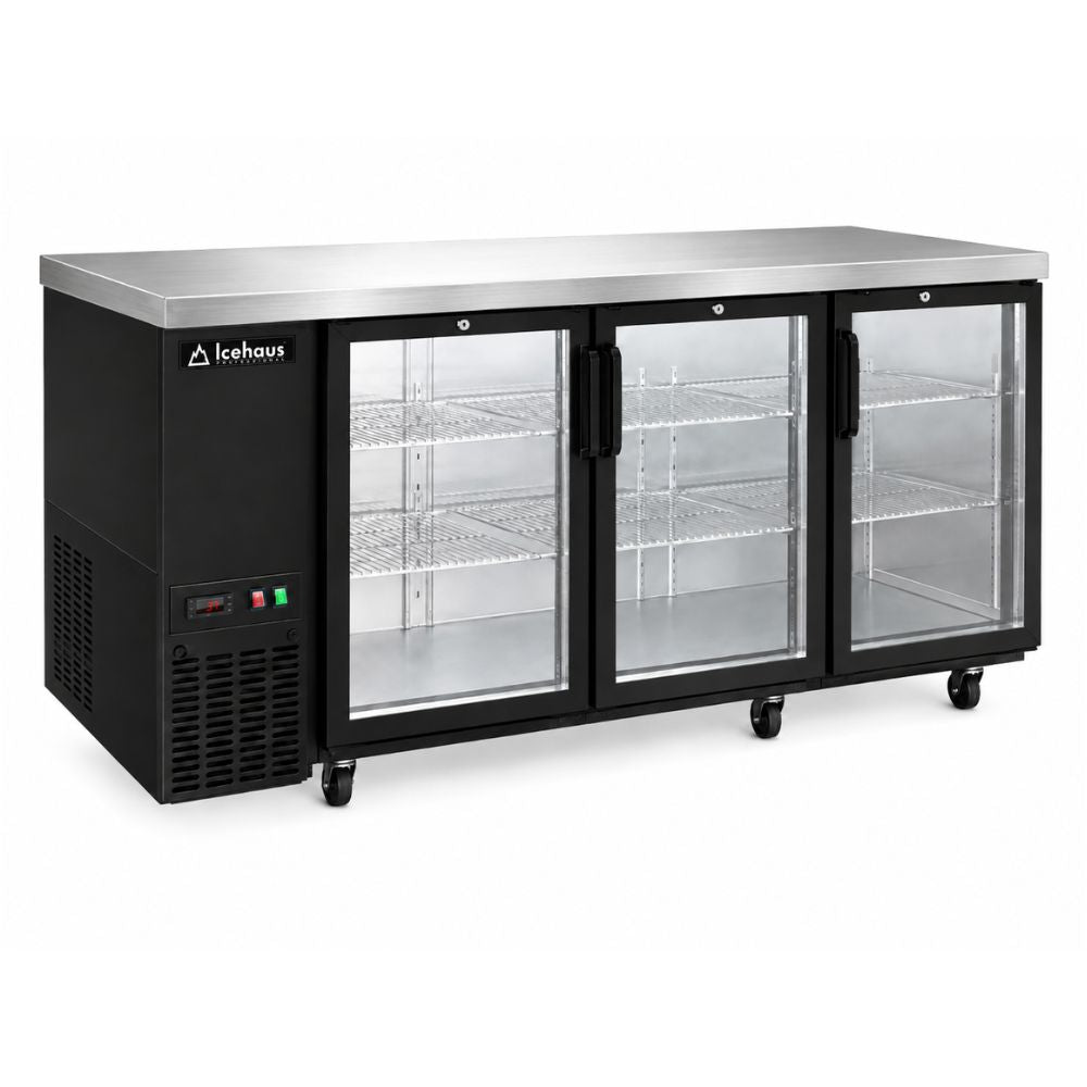 REFRIGERADOR CONTRA BARRA ICEHAUS CBR-3PC-SS-01 | Contra Barra | 3 Puertas Cristal | Bar Cafetería Restaurante | Refrigerador Contra Barra Cervecero Enfriador de Bebidas Bajo Barra Botellero Exhibidor Acero Inoxidable Bar Cantina Restaurante Cervecería Antro Negocio