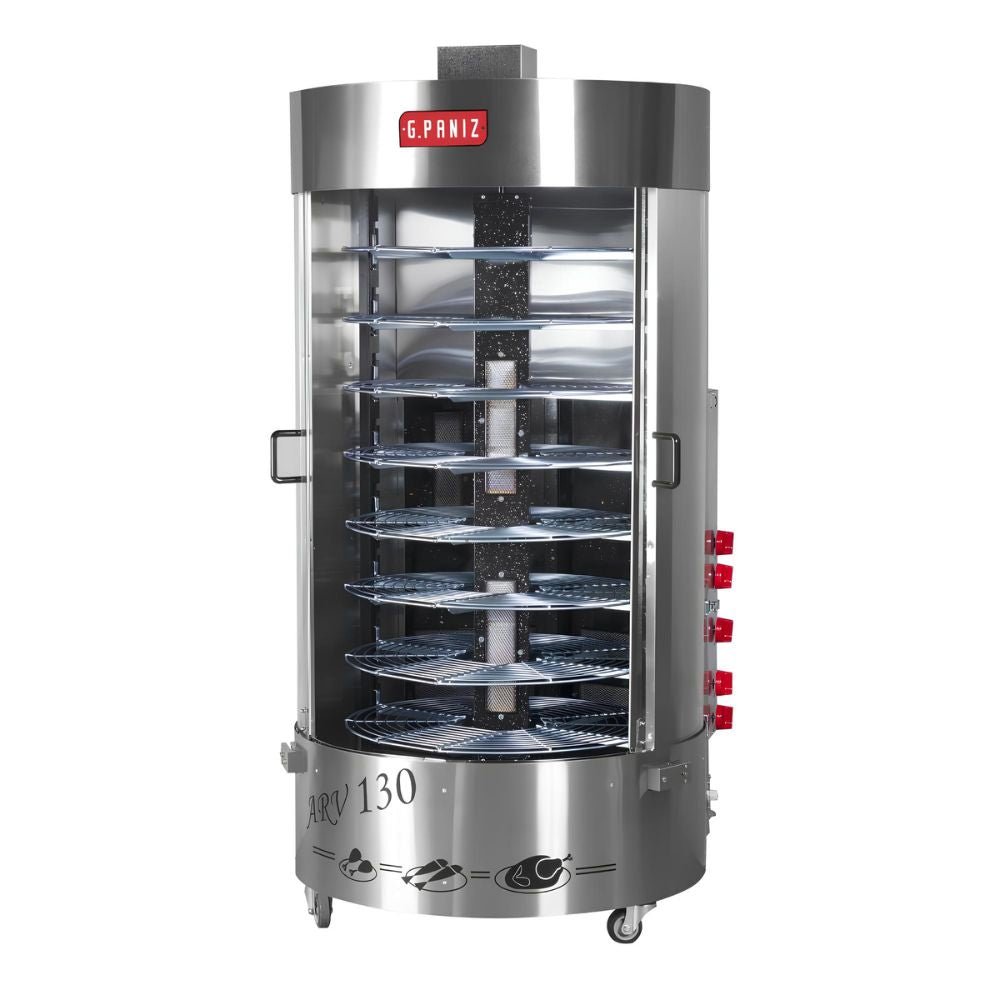 ROSTICERO G.PANIZ ARV130CQC | Rosticero Asador Rotativo | Acero 430 | 8 Parrillas Giratorias | Pollerías Rosticerías Restaurantes Supermercados Tiendas de comida para llevar Food trucks Carnicerías con venta de pollo asado Cocinas industriales o de catering Áreas de comida preparada en tiendas de autoservicio