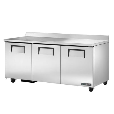 TRUE TWT-72-HC Mesa Refrigerada 3 Puertas Solidas Acero Inoxidable Gris.