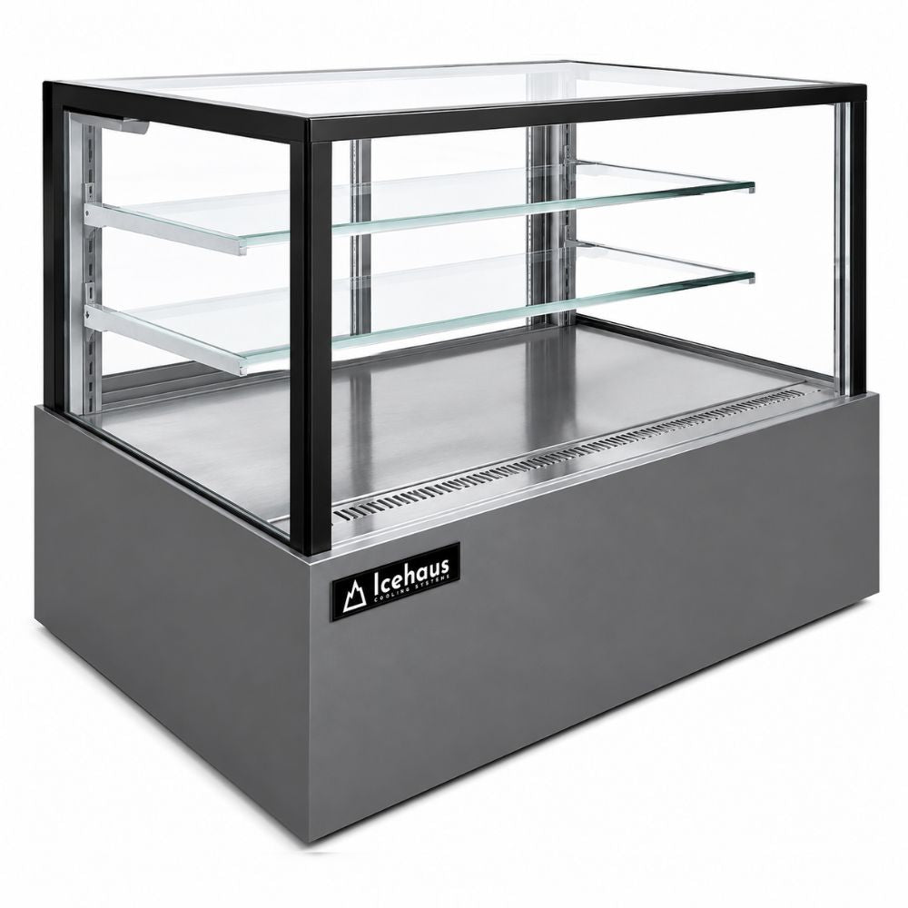 VITRINA DRAGO VPP-150 | Vitrina Pastelera Plana | 11.4 ft3 - 325 Litros | Pastelerías Reposterías Cafeterías | Vitrina Refrigerada Exhibidora Exhibidor de Pasteles Postres Vitrina de Mostrador Cristal Curvo Acero Inoxidable Pastelería Cafetería Cremería Carnicería Restaurante Supermercado
