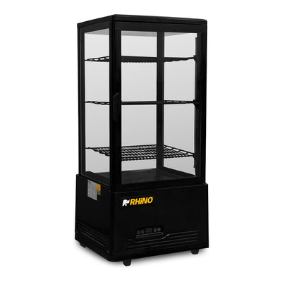 VITRINA REFRIGERADA RHINO VIVEPA-3 | Vitrina Refrigerada Vertical Panorámica | Capacidad 80 L | 4 Lados de Vidrio | Cafetería Pastelería Tienda