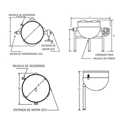 MARMITA MADIPSA M80VF | Marmita Fija a Vapor | Capacidad 80 Litros | Cocina Industrial
