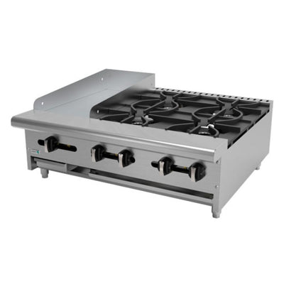 ESTUFA ASBER AEM-G12-B4-36 | Estufa | 4 Quemadores | Plancha | Charola Anti Derrame | Parrilla | Gas | Acero Inoxidable | Cafetería Lonchería Bistró Bar | Parrilla Quemadores Plancha Charola Derrame Coccion Cocina Industriasl Fonda Negocios Lonche
