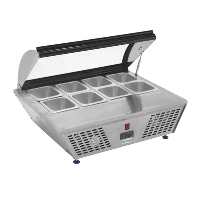 BASE REFRIGERADA MIGSA RTW-67L | Base Refrigerada 8 Insertos | Tapa Cristal Abatible | Acero Inoxidable | Restaurante Buffet Cafetería | Hotel Servicio Banquetes Catering Hostelería Pastelería Cocina Profesional Industria Gastronómica Equipo Refrigeración Autocontenido