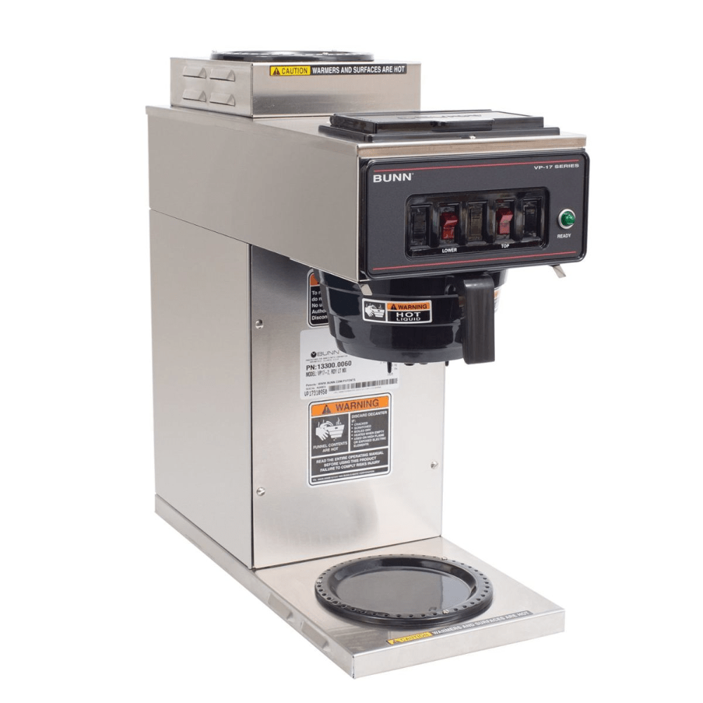 CAFETERA BUNN VP17-2 RL 13300.0060 | Cafetera Percoladora | 2 Calentadores Controlados Individualmente | Acero Inoxidable | Luz Indicadora | Oficinas Café Express Lugar de Trabajo | Desayunador Tienda Conveniencia Eventos 2 Calentadores para Jarras Desvía Líquidos Calientes Lejos de la Manos