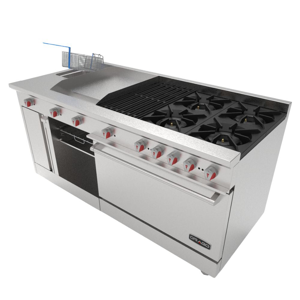 Drago UNIVERSAL Estufa 4 Quemadores Asador Radiante Freidor Gratinador Plancha 1 ft Acero Inoxidable - - Drago - KitchenMax Store Imagen Ilustrativa