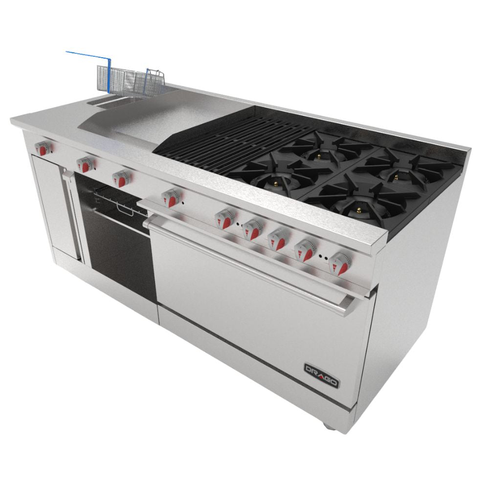 Drago UNIVFG/ S-PD Estufa 4 Quemadores Asador Freidor Gratinador Plancha 2 ft Acero Inoxidable - - Drago - KitchenMax Store Imagen Ilustrativa