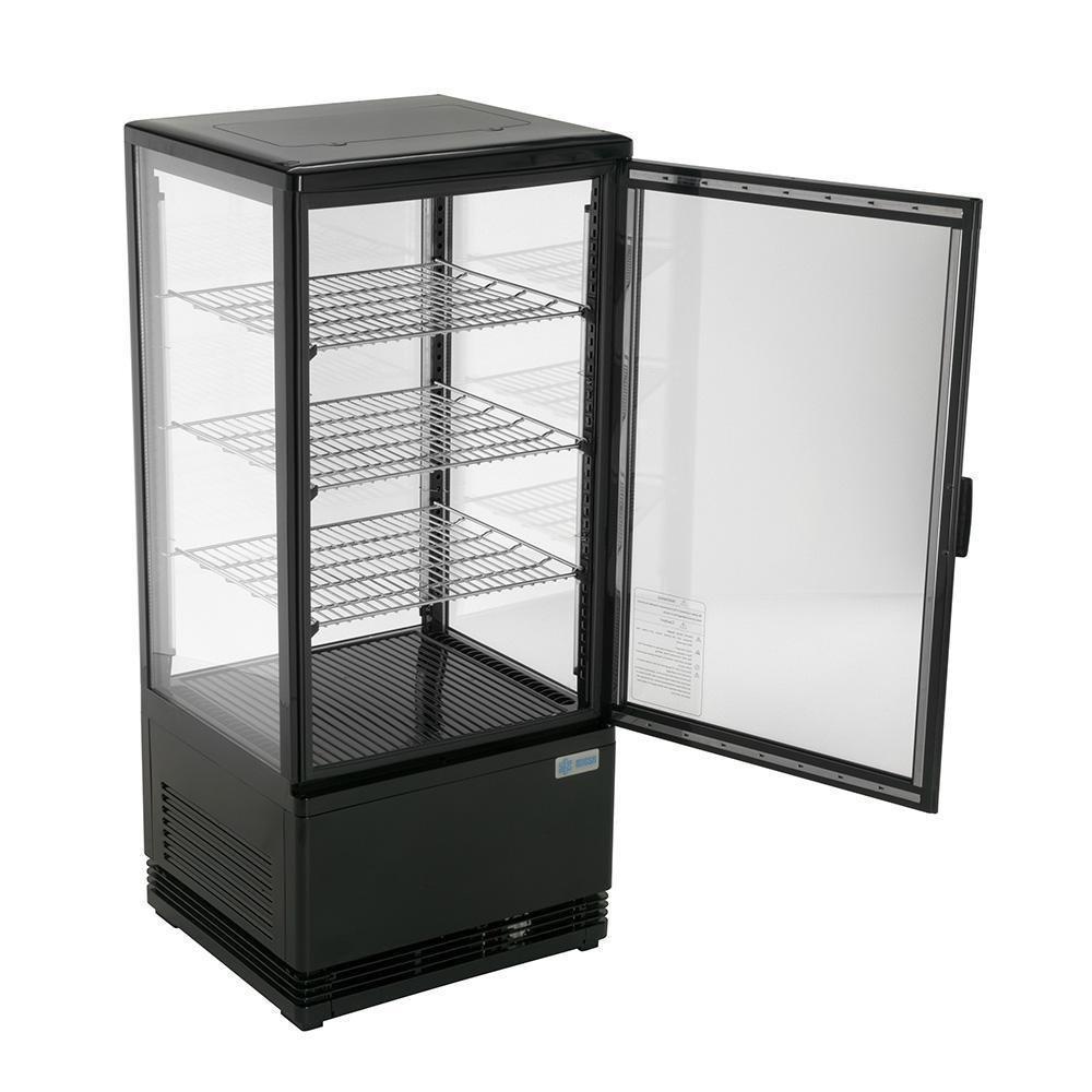 Migsa Rt-78L Refrigerador Panorámico vertical con 1 Puerta Recta de Cristal, 3 Parrillas y 2.75 Pies - 78 Litros de capacidad. Con iluminación LED, Cuerpo esmaltado Negro - Refrigeradores - Migsa - KitchenMax Store