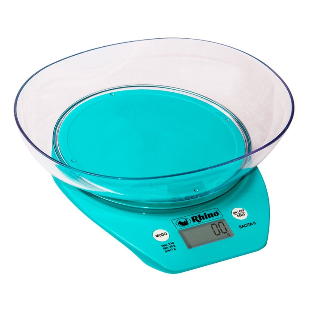BÁSCULA RHINO BACITA-5 | Báscula Porcionadora de Cocina | 5 Kg | Alimentos Cocina Panadería Repostería Pastelería Restaurante Porciones Pequeñas Gramos