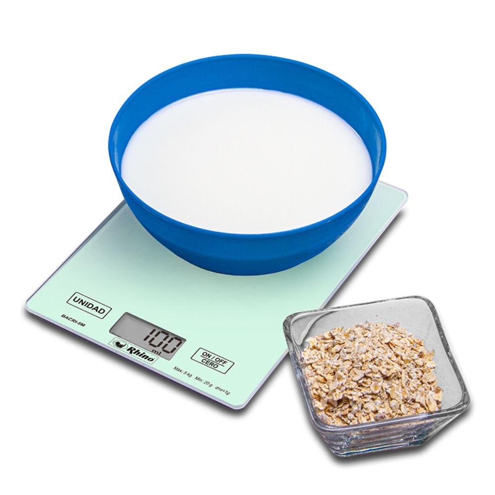 BÁSCULA RHINO BACRI-5M | Báscula de Cocina | 5 Kg | Alimentos Cocina Nutriologo Agua Leche Ingredientes Panadería Repostería Pastelería Restaurante