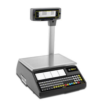 BÁSCULA RHINO BAET-30X | Báscula Etiquetadora con Torreta | 30 Kg | Plato de Acero Inoxidable | Abarrotes Carnicería Cremería Carne Ferretería Verduras Frutas Cremería Cocina Comedor Industrial Tienda Abarrotes