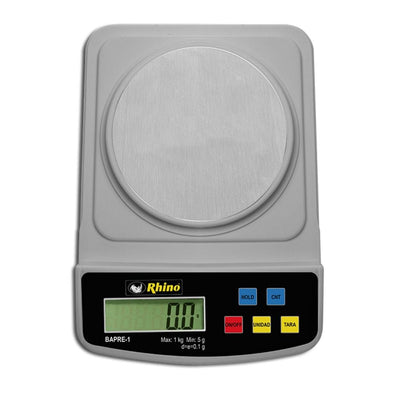 BÁSCULA RHINO BAPRE-1 | Báscula Precisión | 1 Kg | Plato de Plástico ABS Cubierta de Acero Inoxidable | Reposterias Restaurante Laboratorios Reposterias Farmaceuticas Bacula Gramera Porcionadora Precisión Uso Comercial Hogar Libras Gramos Onzas Restaurante Gourmet Mililitros Medir Agua Leche Alimentos Fresco Tienda Abarrotes Gelatina Pesaje