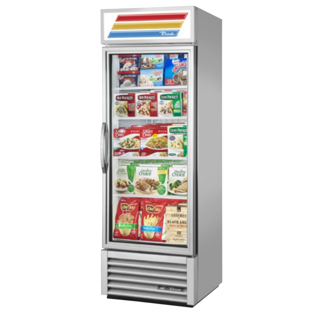 True GDM-19T-F~TSL01 Congelador Exhibidor Vertical 1 Puerta Cristal 4 Parrillas - - True - KitchenMax Store