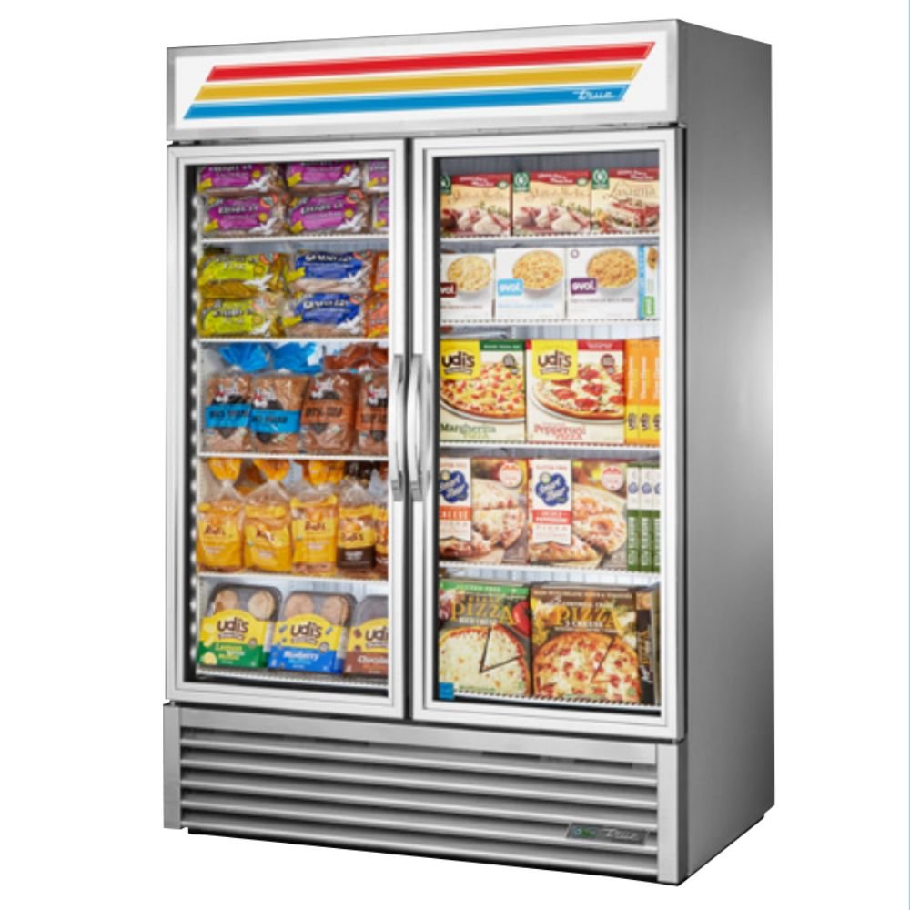 True GDM-49F-HC~TSL01 Congelador Exhibidor Vertical 2 Puertas Cristal 8 Parrillas - - True - KitchenMax Store