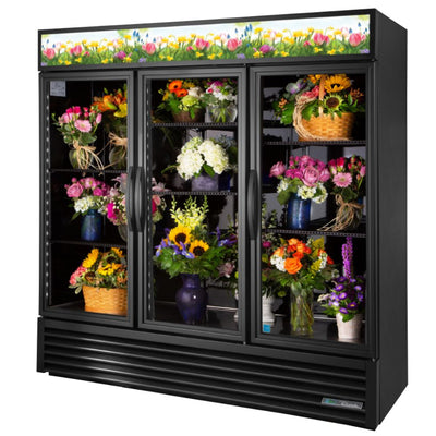 True GDM-72FC-HC~TSL01 Refrigerador Exhibidor Vertical Floral 3 Puertas Cristal 6 Parrillas - - True - KitchenMax Store