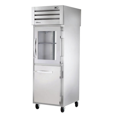 True STA1RPT-1HG/1HS-1G-HC Refrigerador Vertical 2 Medias Puertas Cristal Solidas 3 Parrillas - - True - KitchenMax Store