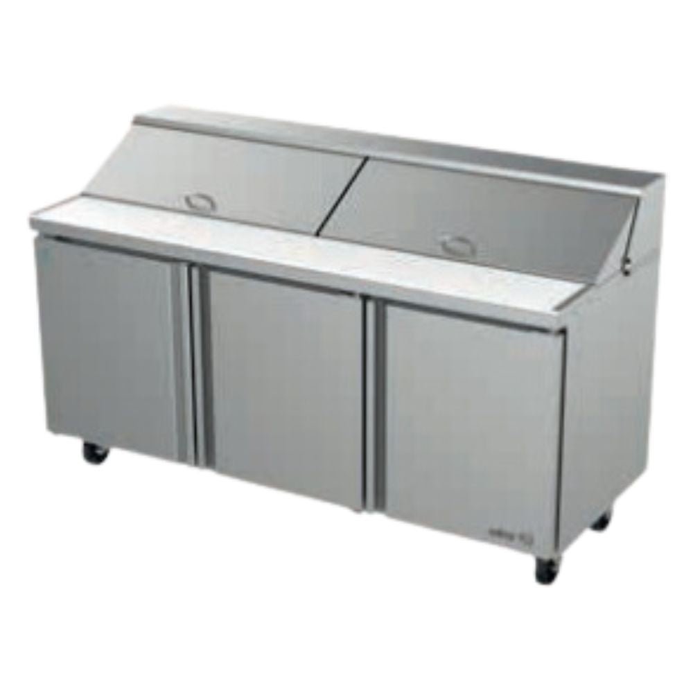 MESA ASBER APTS-72-20 HC | Mesa Refrigerada para Preparación Ensaladas | 3 Puertas | 3 Parrillas | Acero Inoxidable | Controles Electrónicos | Restaurante Hotel Cafetería Guarniciones Comedores Industriales Cocinas Industriales Panaderia Carniceria Preparacion Sushi Postres Ensaladas Baguettes 