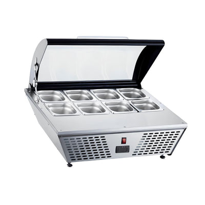 BASE REFRIGERADA KEITER KREPPSLAND METR-67C | Base Refrigerada | 8 Insertos | Vidrio Curvo | Acero Inoxidable | Restaurante Buffet Cafetería