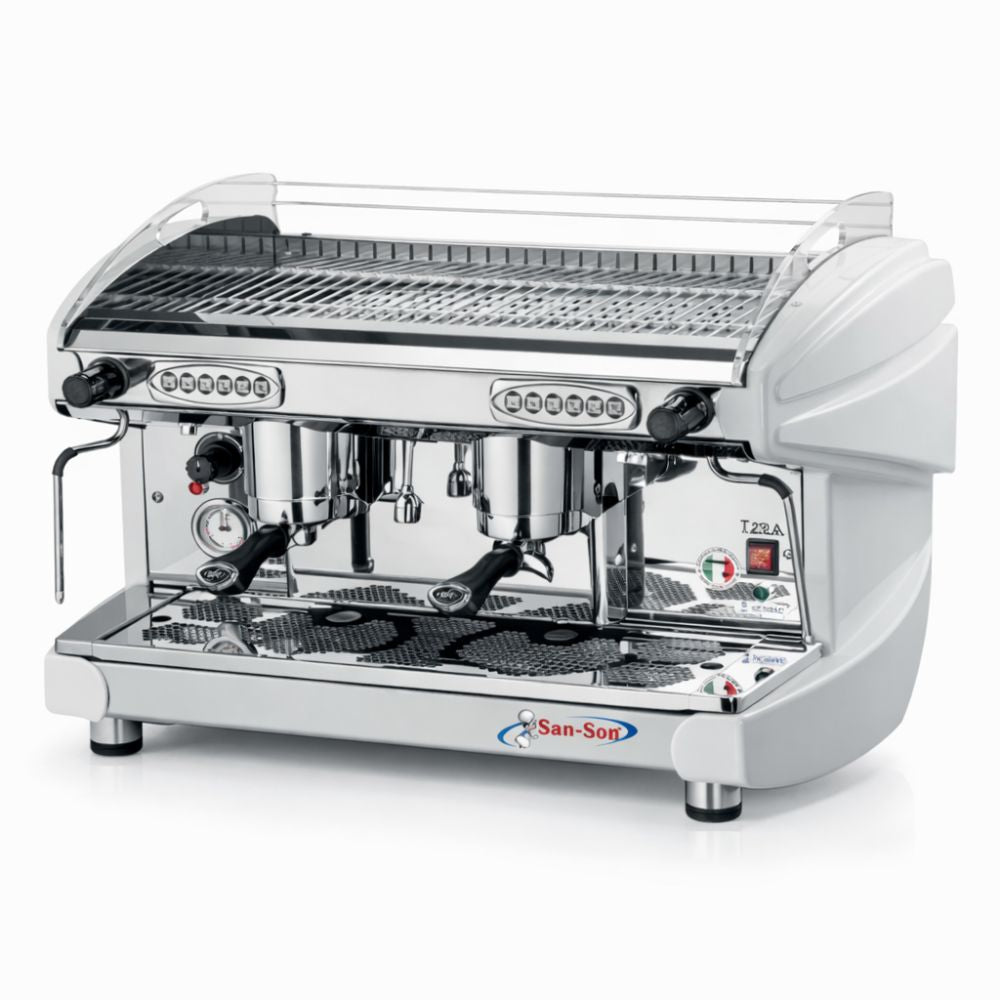 CAFETERA SAN SON LIRA 2G E | Cafetera Italiana Electrónica Programable | 2 Grupos Profesionales | Caldera de Latón de 11 Lts | Cafetería Restaurante Hotel Negocio | Cafetera Industrial Percoladora de Café Comercial de Filtro por Lotes Espresso Acero Inoxidable Cafetería Restaurante Oficina Hotel Convenciones