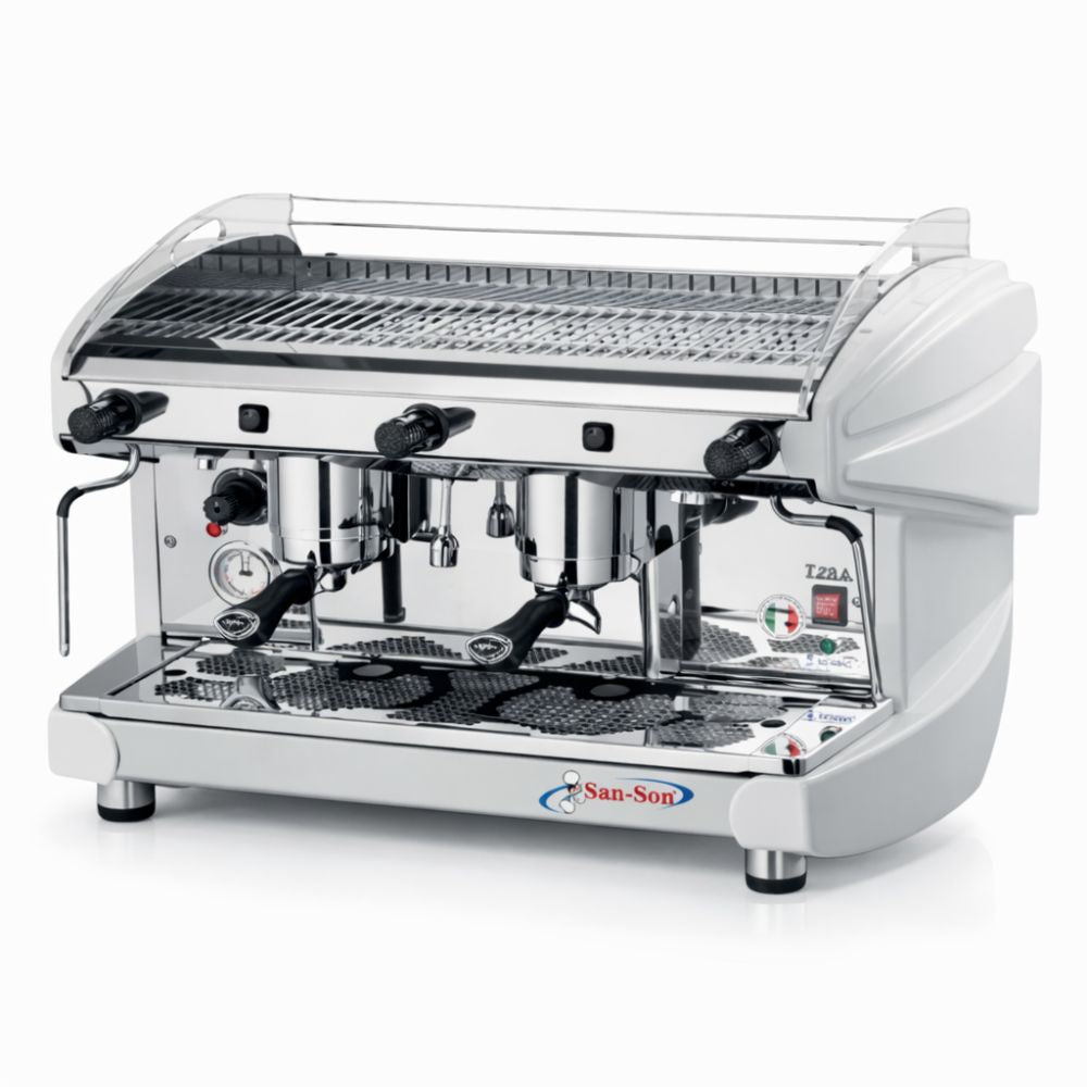 CAFETERA SAN SON LIRA 2G PU | Cafetera Italiana Semiautomática | 2 Grupos Profesionales | Caldera de Latón de 11 Lts | Cafetería Restaurante Hotel | Cafetera Industrial Percoladora de Café Comercial de Filtro por Lotes Espresso Acero Inoxidable Cafetería Restaurante Oficina Hotel Convenciones