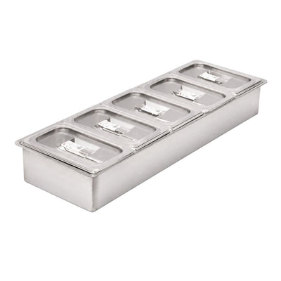 CHAROLA KITCHENMAX STORE MLM1588686557 | Charola Porta Insertos | 5 Insertos 1/4 | Acero Inoxidable | Buffet Bistro Restaurante