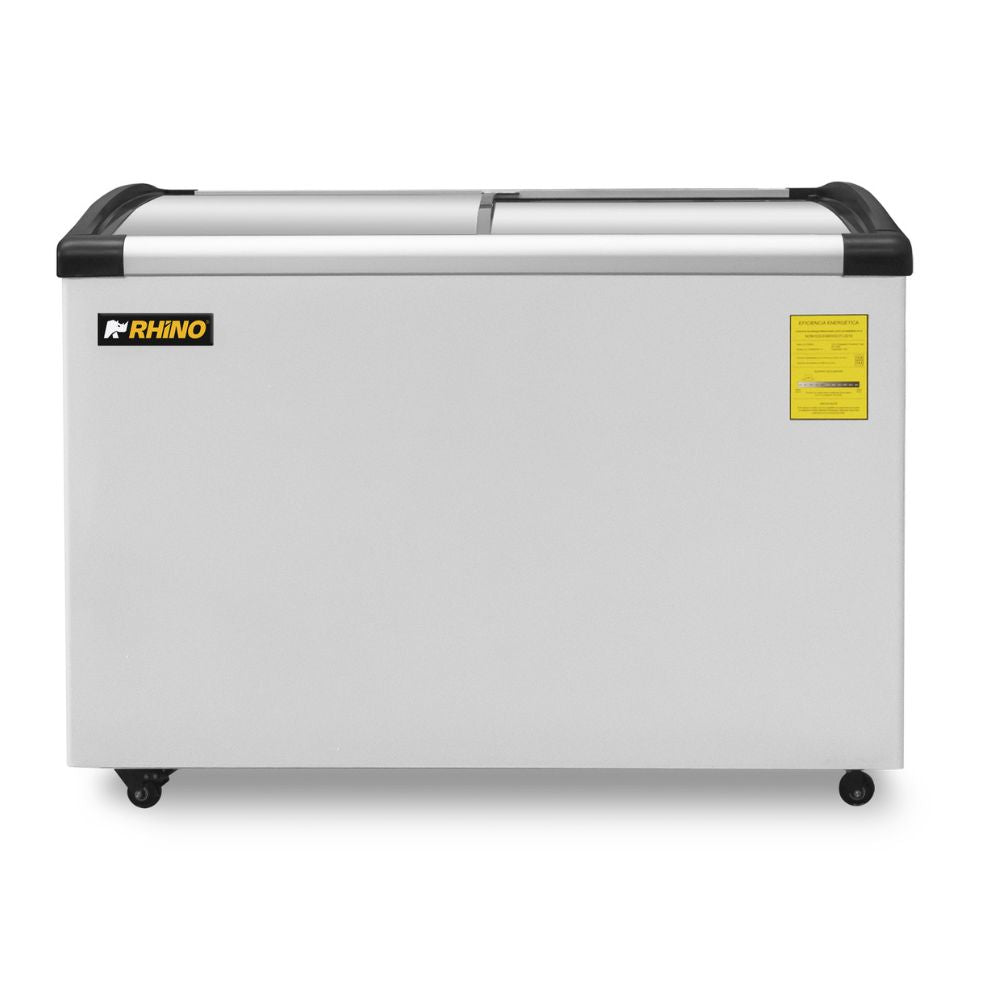 CONGELADOR RHINO CONGECRI-10C | Congelador Tapa de Cristal Curva | Capacidad: 9.2 ft3 / 283 L | Paleterías Cafeterías Tiendas de Conveniencia | Congelador Horizontal de Cofre Exhibidor Comercial para Helados Paletas Nieves Acero Inoxidable Supermercado Heladería Paletería Cremería Tienda de Conveniencia