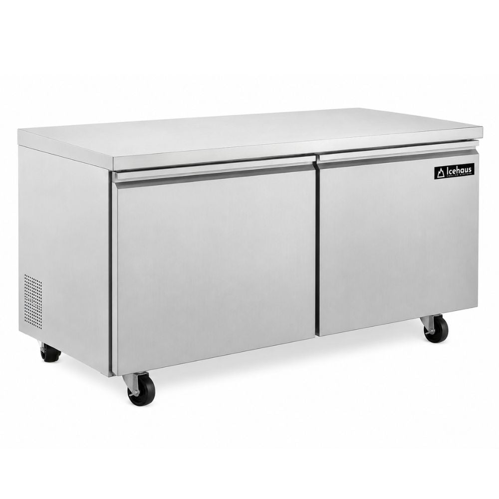 Icehaus CBB-2P-SS-02 Congelador Bajo Barra 2 Puertas 15 ft³ | Mesa de Trabajo Congeladora Congelador Bajo Mostrador Bajo Barra Conservador Acero Inoxidable Restaurante Cafetería Cocina Industrial Bar Cremería Hotel