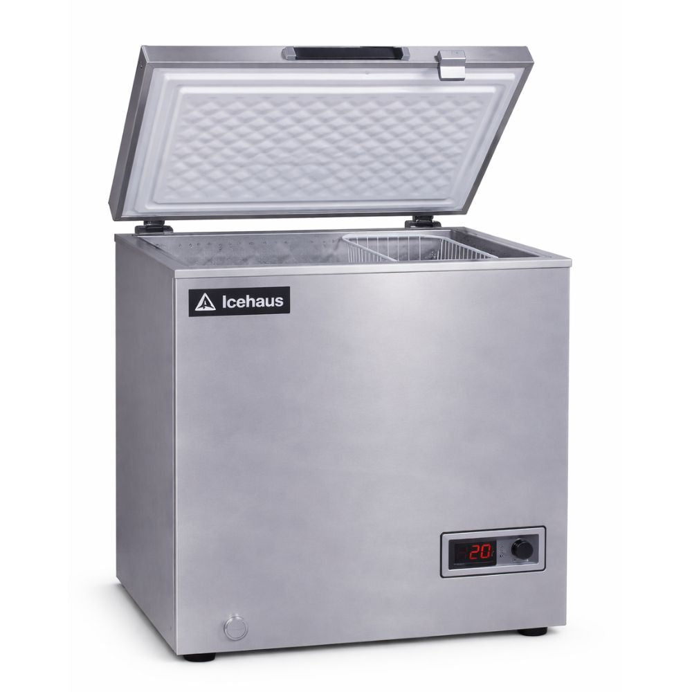 CONGELADOR ICEHAUS CTC-05-G | Congelador Horizontal Gris | 1 Tapa de Cofre | 5 Pies Cúbicos | Pescadería Heladería Cafetería | Congelador Horizontal de Cofre Exhibidor Comercial para Helados Paletas Nieves Acero Inoxidable Supermercado Heladería Paletería Cremería Tienda de Conveniencia