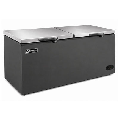 CONGELADOR ICEHAUS CTC-24-G | Congelador Horizontal Gris | 2 Tapas de Cofre | 23 Pies Cúbicos | Pescadería Heladería Carnicería | Congelador Horizontal de Cofre Exhibidor Comercial para Helados Paletas Nieves Acero Inoxidable Supermercado Heladería Paletería Cremería Tienda de Conveniencia