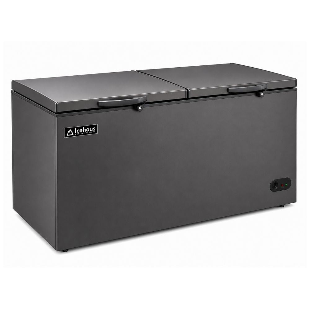 CONGELADOR ICEHAUS CTC-24-G | Congelador Horizontal Gris | 2 Tapas de Cofre | 23 Pies Cúbicos | Pescadería Heladería Carnicería | Congelador Horizontal de Cofre Exhibidor Comercial para Helados Paletas Nieves Acero Inoxidable Supermercado Heladería Paletería Cremería Tienda de Conveniencia