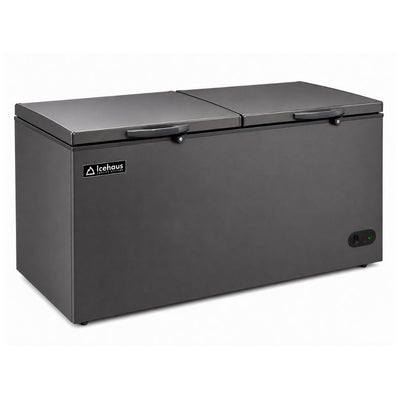 CONGELADOR ICEHAUS CTC-24-G | Congelador Horizontal Gris | 2 Tapas de Cofre | 23 Pies Cúbicos | Pescadería Heladería Carnicería | Congelador Horizontal de Cofre Exhibidor Comercial para Helados Paletas Nieves Acero Inoxidable Supermercado Heladería Paletería Cremería Tienda de Conveniencia