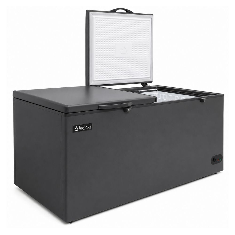 CONGELADOR ICEHAUS CTC-24-G | Congelador Horizontal Gris | 2 Tapas de Cofre | 23 Pies Cúbicos | Pescadería Heladería Carnicería | Congelador Horizontal de Cofre Exhibidor Comercial para Helados Paletas Nieves Acero Inoxidable Supermercado Heladería Paletería Cremería Tienda de Conveniencia
