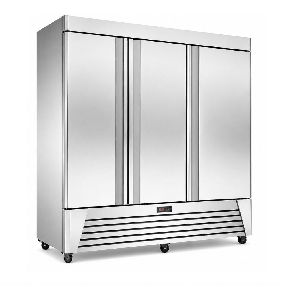 CONGELADOR MIGSA UR-78F-3 | Congelador Vertical | 3 Puertas Sólidas | 72 Pies Cúbicos | Acero Inoxidable | Conservacion de Alimentos Paleterias Super Mercados Tiendas de Autoservicio Congelador Vertical Puerta Cristal Restaurante Gourmet Exhibición Evaporación Deshielo Comida Control Electronico Acero Inoxidable Super Mercado Abarrotes Vinil NegroLlantas Deslazamiento Facil Alimento Conservador Congelacion Comedores Industriales