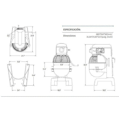 Batidora Centerline HMM20-1STD, batidora planetaria 20q, en acero inoxidable.