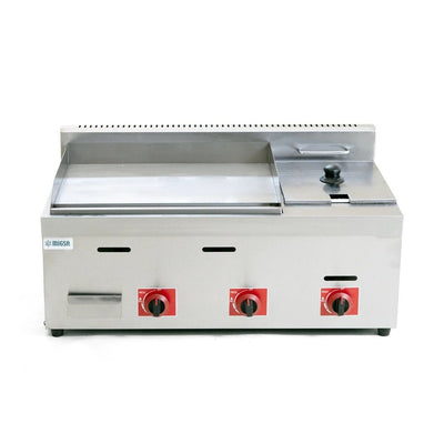 PLANCHA GRILL LISA CON FREIDORA A GAS MIGSA PFM-85 | Planchas | Gas | Acero Inoxidable | Taquería Restaurante Cocina