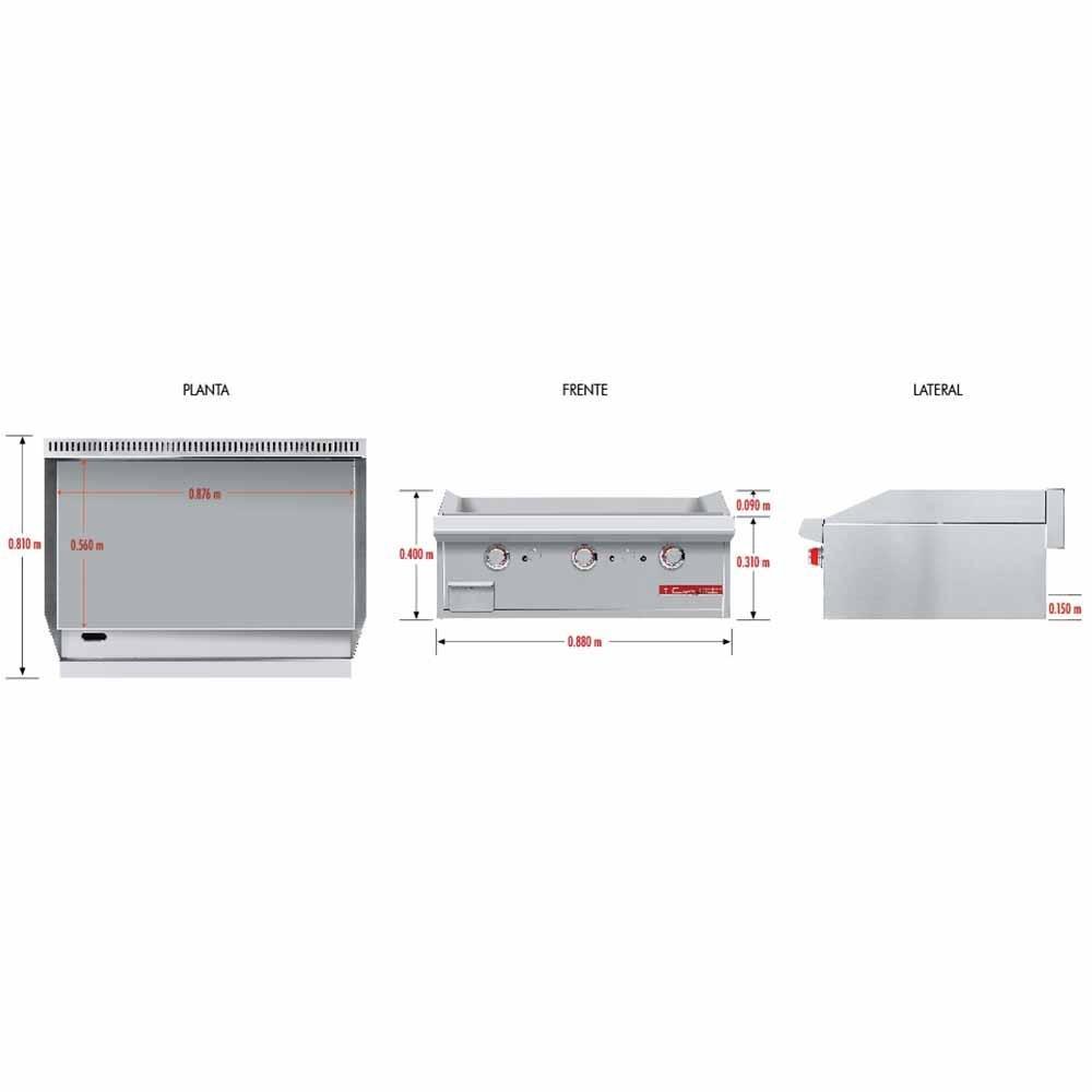 PLANCHA CORIAT CV-3 MASTER DE MESA | Plancha | 3 Quemadores Tipo "U" | Placa 3/4 Espesor | Gas | Molletes Asada Sincronizada Tortilla