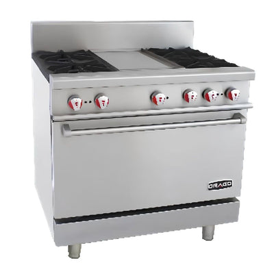 DRAGO  CG-41P | Estufa |  Restaurante Hotel Comedor Industrial  | 4 Quemadores | Horno Plancha |  Gas | Acero Inoxidable | Restaurante Comedor Industrial Hotelería Hospital Cafetería Estufa Multifuncional  Uso Rudo Alta Cocina Bar Selecto Negocios de Comida Comisariato Cortes
