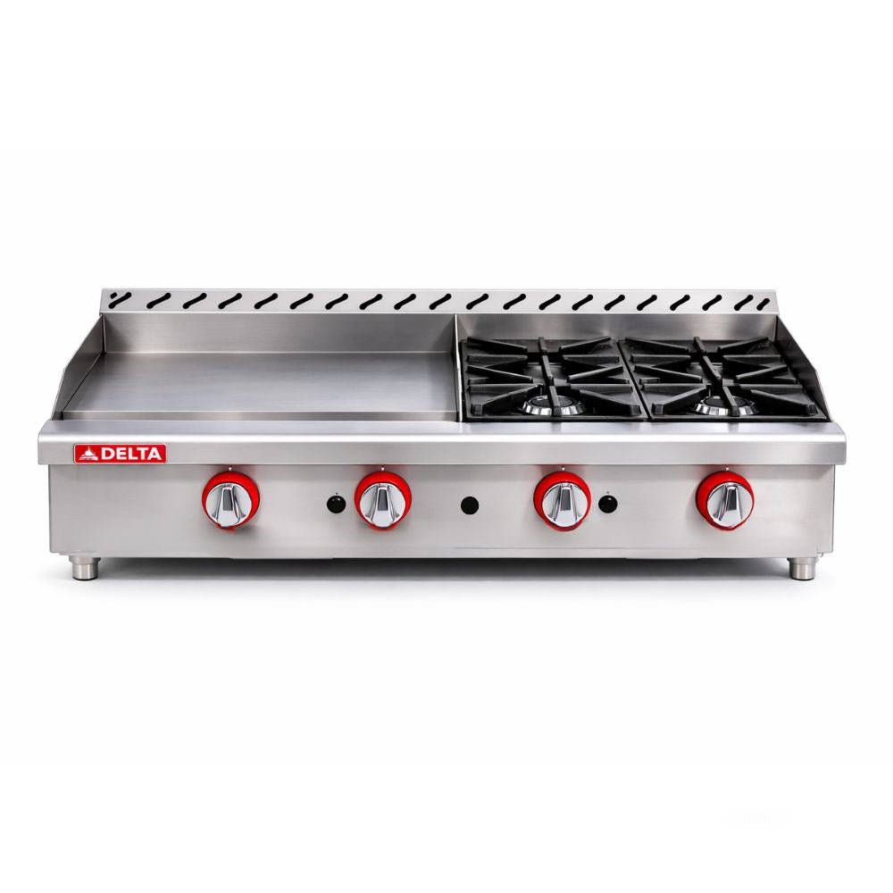 EQUIPO MIXTO DELTA 2-G-2-Q | Equipo Mixto | Frente 91.5 cm | Plancha y Parrilla | Gas | Taqueria Hamburguesería Comedor Industrial Cafeteria Cenaduria Bistro Buffet Food Truck Fast Food Carne Asada Tacos Hamburguesas