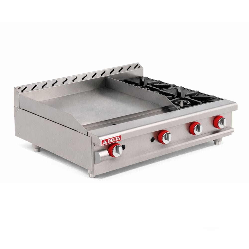 EQUIPO MIXTO DELTA 2-G-2-Q | Equipo Mixto | Frente 91.5 cm | Plancha y Parrilla | Gas | Taqueria Hamburguesería Comedor Industrial Cafeteria Cenaduria Bistro Buffet Food Truck Fast Food Carne Asada Tacos Hamburguesas