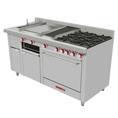 ESTUFA CORIAT MÚLTIPLE MASTER TURBO DE PISO | Estufa | 4 Quemadores | Asador | Freidora | Plancha | Horno | Gas | Hotel Restaurante Comedor Hotel Industrial Cocinas Fondas Restaurantes Cenadurías Comedores Industriales Preparación de Alimentos Cocción