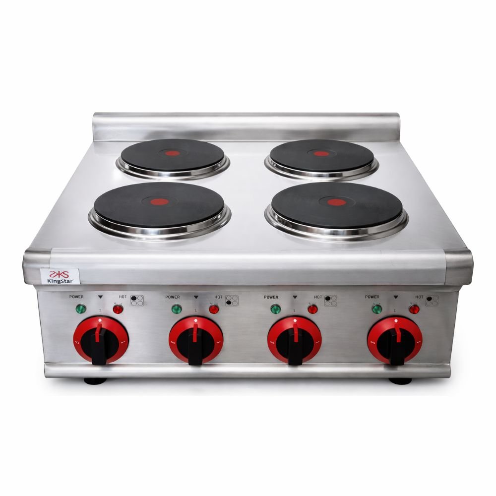 ESTUFA KINGSTAR ESK4E | Estufa / Parrilla de Sobremesa | Eléctrica | Parrilla con 4 Quemadores | Restaurante Negocio Cocina | Parrilla Industrial Estufa de Quemadores Abiertos Hornillas Cocción a Gas Acero Inoxidable Restaurante Cocina Industrial Taquería Fonda Cenaduría Comedor Industrial