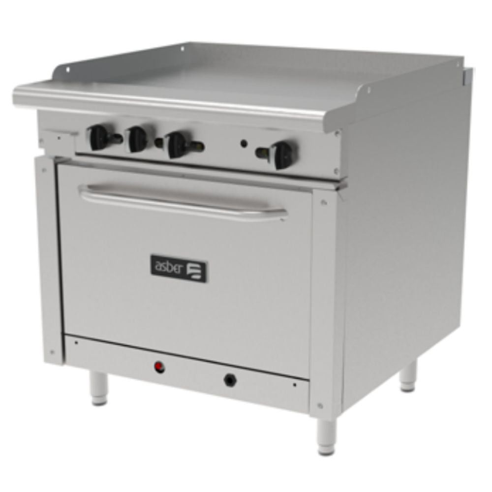 ESTUFA ASBER AER-G36-36-H | Estufa Combinada | Acero Inoxidable | Plancha | Horno | Gas | Comedor Industrial Restaurante Hotel | Estufa Múltiple Horno Gabinete Almacén Freidora Quemadores Abiertos Industrial Completa Gratinador Horno Acero Cocina Preparación Cocción Restaurante Asador