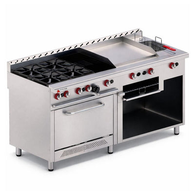 ESTUFA DELTA EM-H | Estufa | 4 Quemadores | Asador + Plancha + Freidor + Gratinador (72") | Restaurantes Cocinas industriales
