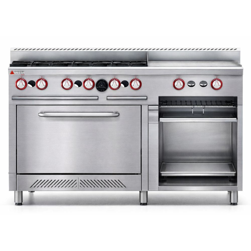 ESTUFA DELTA H6-GA | Estufa | 6 Quemadores (24”) | Plancha + Gratinador (61") | Restaurantes Cocinas industriales Hoteles Cocina Alimentos Restaurant a y b Negocios Hospitales Preparación