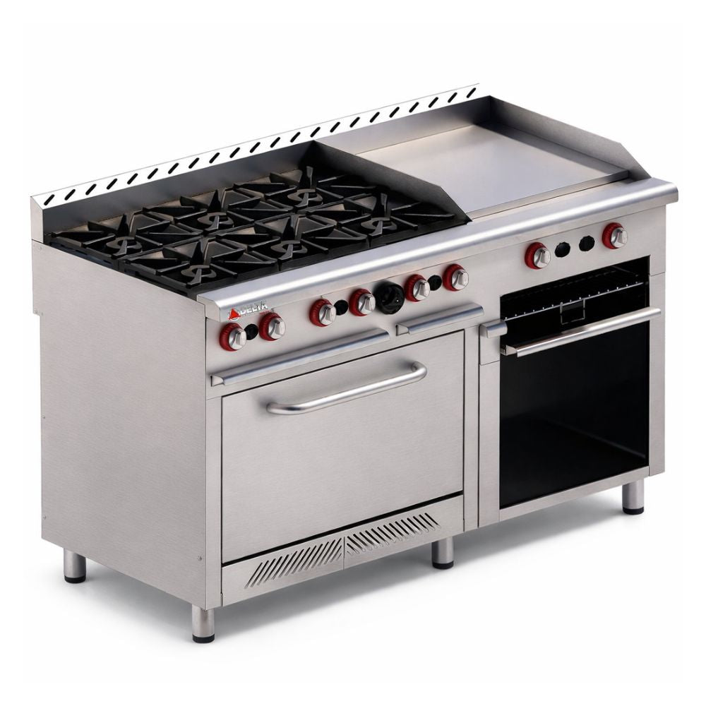 ESTUFA DELTA H6-GA | Estufa | 6 Quemadores (24”) | Plancha + Gratinador (61") | Restaurantes Cocinas industriales Hoteles Cocina Alimentos Restaurant a y b Negocios Hospitales Preparación