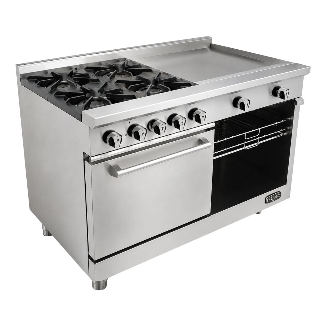DRAGO CG-41 PD | Estufa | 4 Quemadores | Horno Plancha Gratinadora | Gas | Acero Inoxidable | Restaurante Hotel Comedor Industrial | Estufa Maestra Multifuncional Parrilla Plancha Horno Freidor Gratinador a Gas Acero Inoxidable Restaurante Cocina Industrial Fonda Cenaduría Comedor Industrial